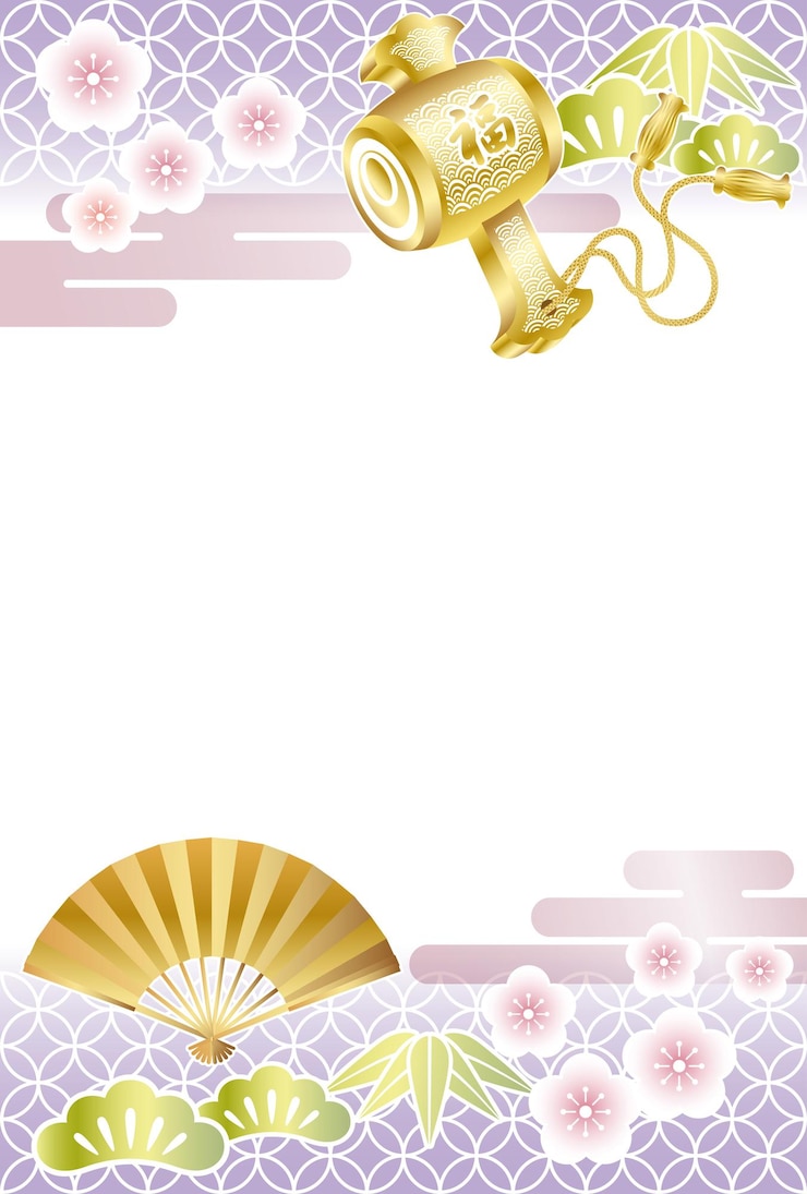 Ücretsiz Vektör new year card template decorated with japanese auspicious design elements.