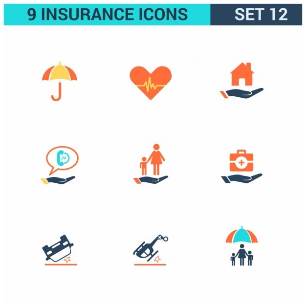 Ücretsiz Vektör nine beautiful icons for insurance