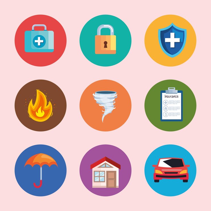 Ücretsiz Vektör nine insurance service set icons