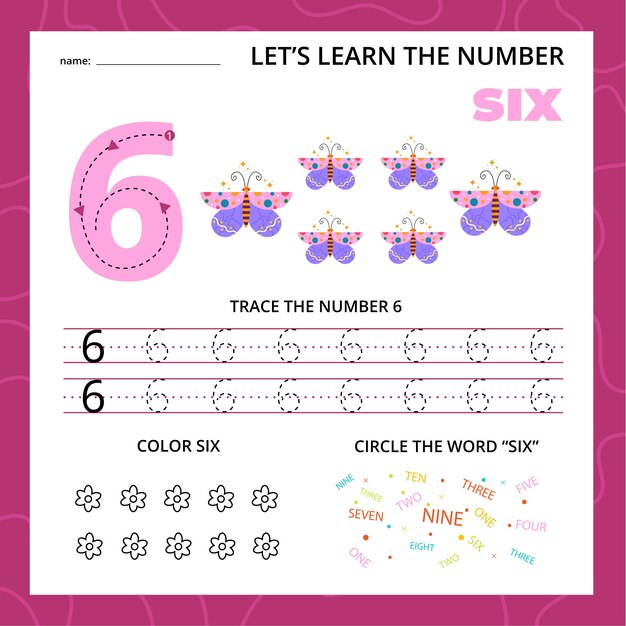 number six worksheet for kids