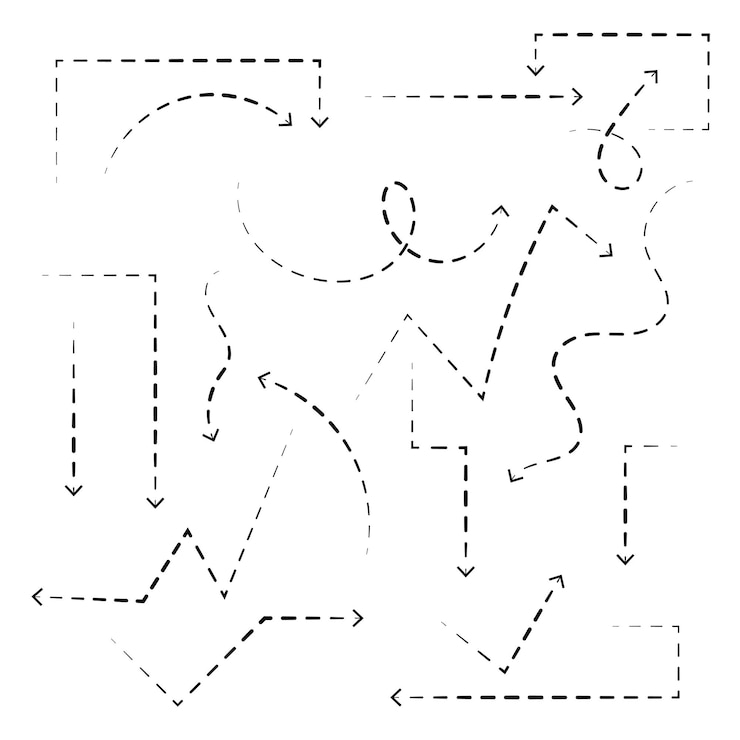 Ücretsiz Vektör ok el çizimi farklı şekil yönü siyah çizgi seti seçim doodle taslak eğrisi yolu