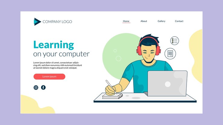 Ücretsiz Vektör online öğrenme açılış sayfası tasarımı