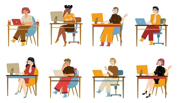 Operators in headset working in call center