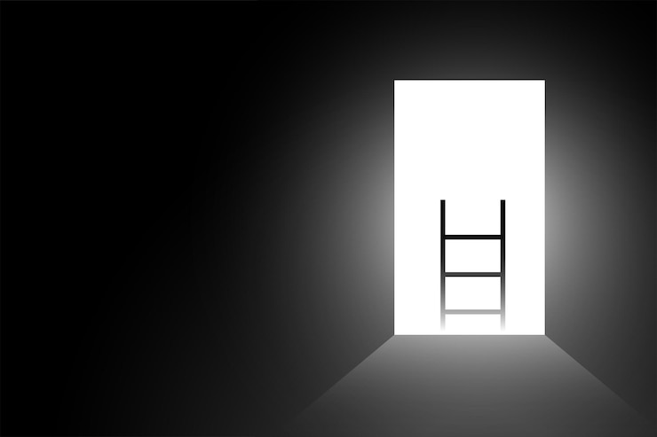 Ücretsiz Vektör opportunity or vision concept background with ladder on open door design