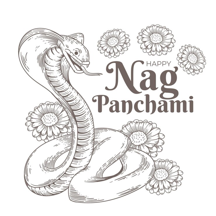 Ücretsiz Vektör oyma el çizimi nag panchami illüstrasyonu