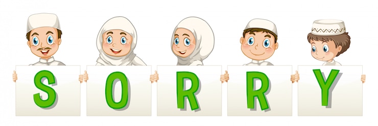 Ücretsiz Vektör özür dilemek için kelime tutan müslüman aile