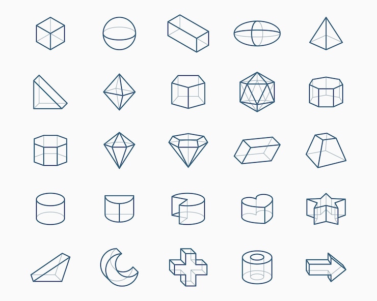 Ücretsiz Vektör pack of 3d geometric shapes icon in line style vector