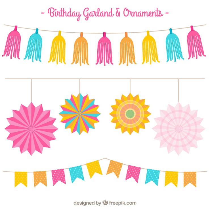 Ücretsiz Vektör pack of colored birthday party garlands