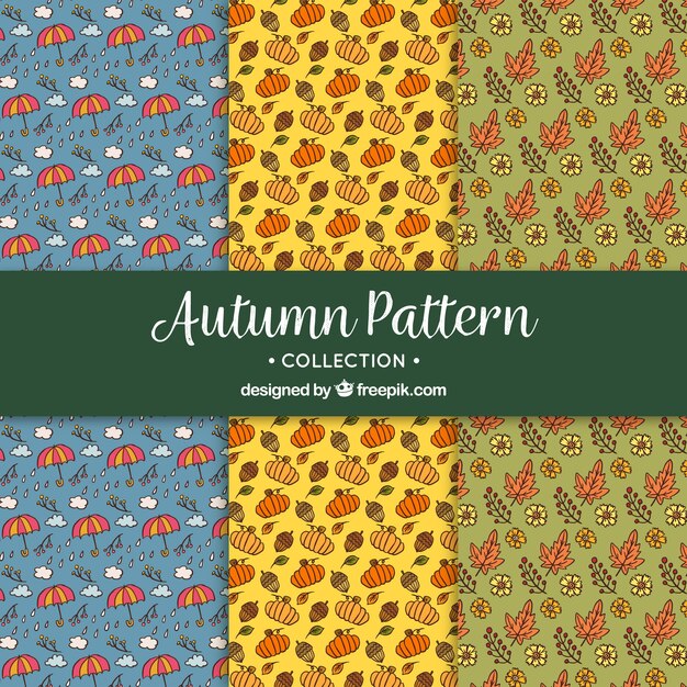 pack of hand drawn autumnal patterns