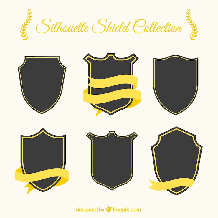 Ücretsiz Vektör pack of shield silhouettes with golden ribbons