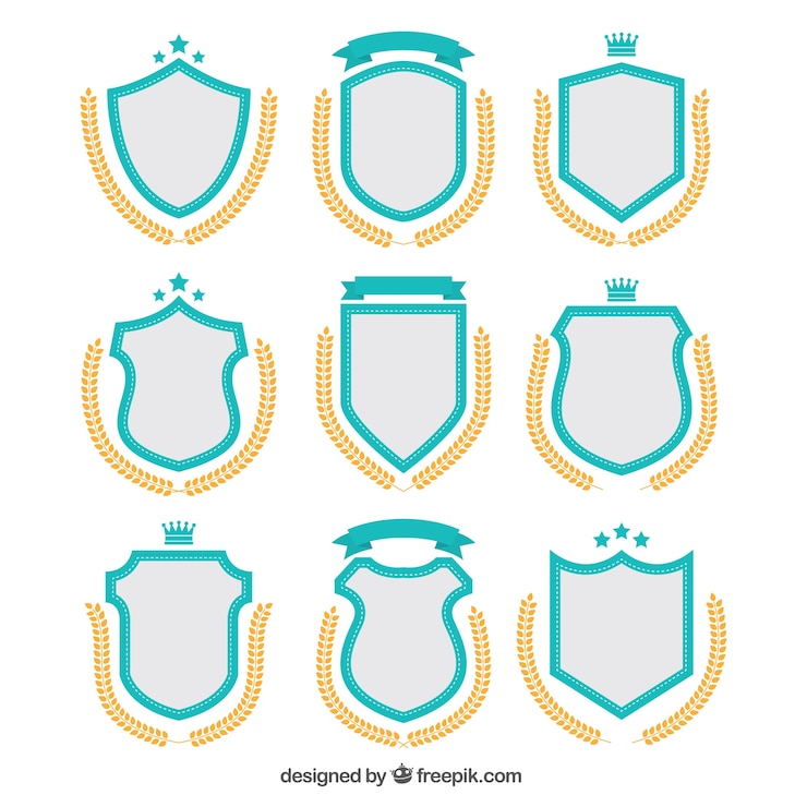 Ücretsiz Vektör pack of shield stickers and laurel wreaths