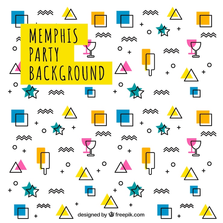 Ücretsiz Vektör parti öğeleri ve geometrik şekillerle memphis arka planı