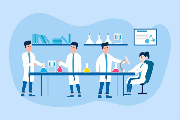 people working in a science lab illustration