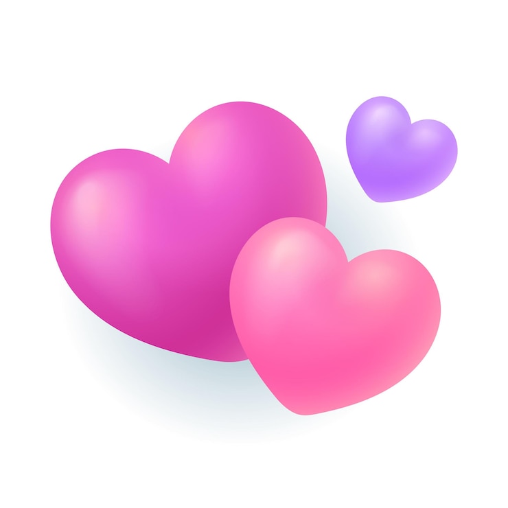 Ücretsiz Vektör pink and purple comic hearts 3d illustration. drawing of colorful hearts as symbol of emotions or romantic feelings in 3d style on white background. love, romance, marriage, valentine day concept