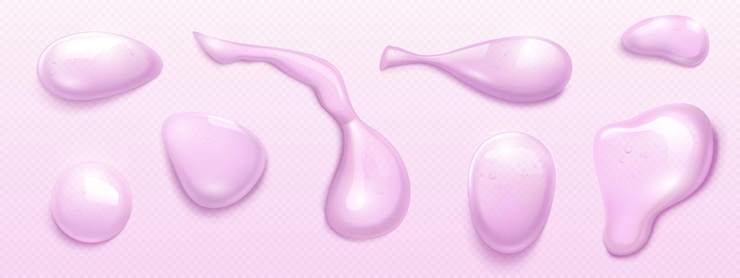 Ücretsiz Vektör pink cosmetic gel drops set on transparent