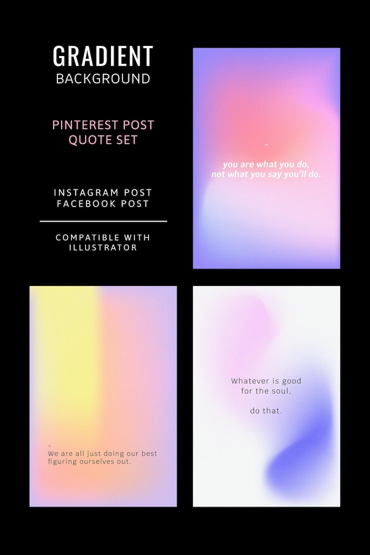 Ücretsiz Vektör pinterest gönderisi vektör seti renkli renk geçişli arka plan