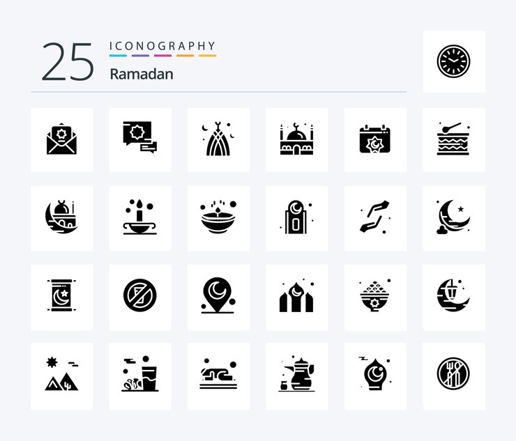 Ücretsiz Vektör ramadan 25 solid glyph icon pack including muslim islam speech mosque