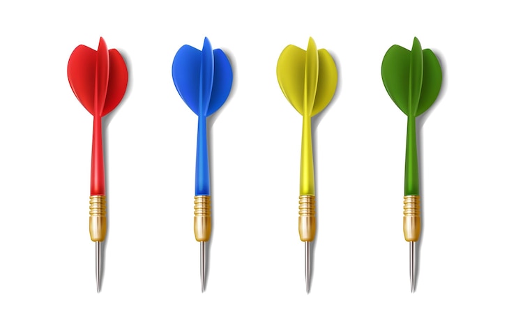 Ücretsiz Vektör realistic icon collection of colorful darts arrow isolated on white background