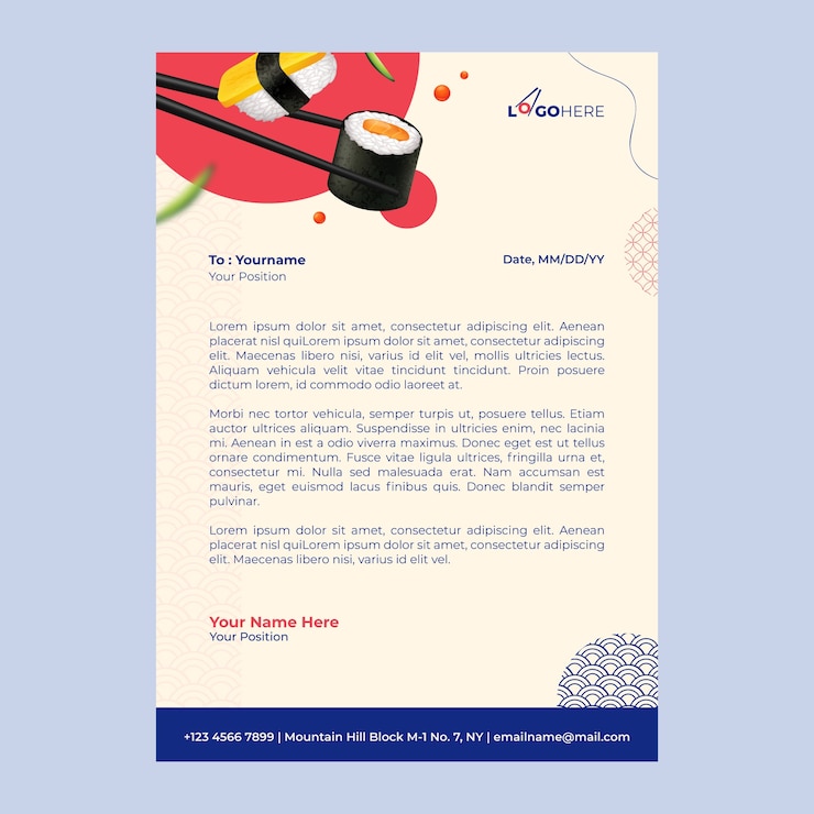 Ücretsiz Vektör realistic japanese restaurant letterhead