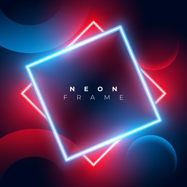 red and blue neon frame background with blank space