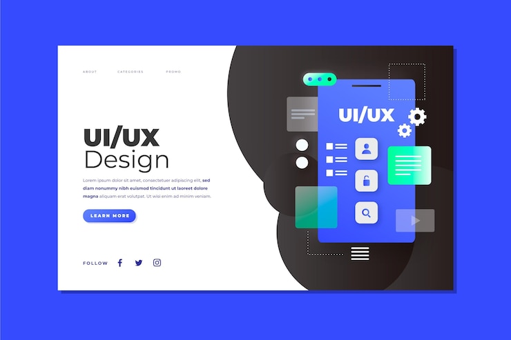 Ücretsiz Vektör renk geçişli ui/ux açılış sayfası şablonu