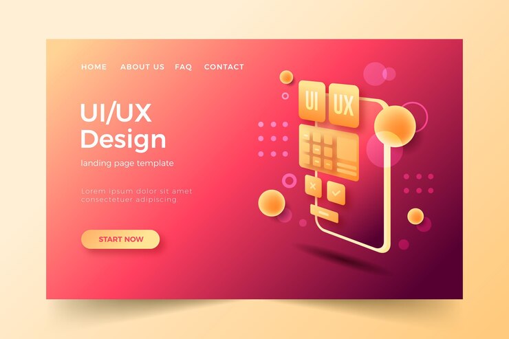 Ücretsiz Vektör renk geçişli ui/ux açılış sayfası şablonu