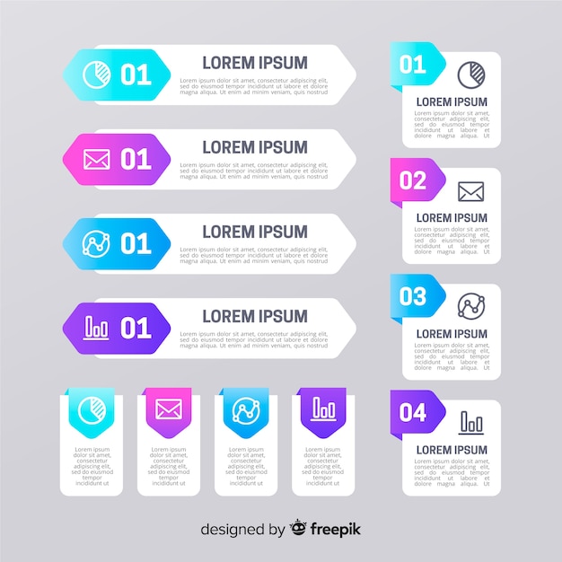 Renkli geçişli infografik öğe koleksiyonu