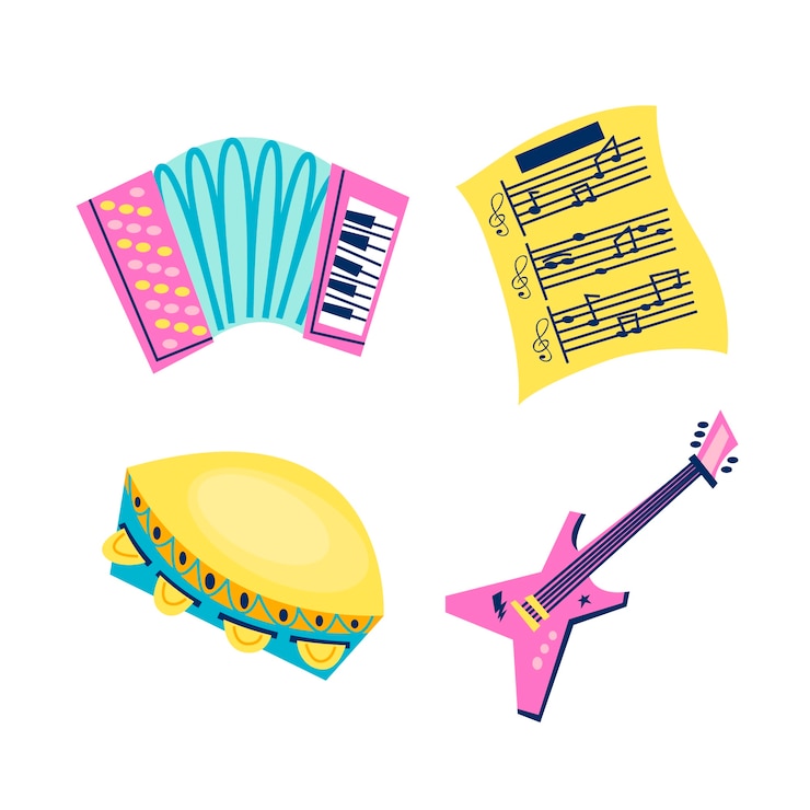 Ücretsiz Vektör retro karikatür müzik sticker koleksiyonu