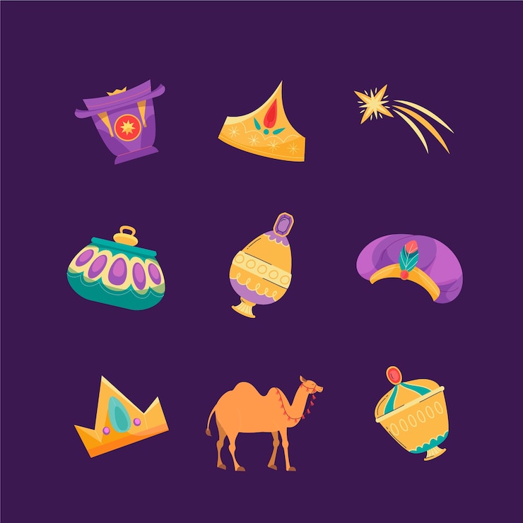 Ücretsiz Vektör reyes magos için düz design elementleri koleksiyonu