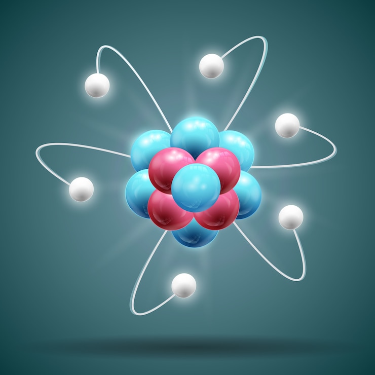Ücretsiz Vektör science atom chain in white blue and red colors with shadow 3d