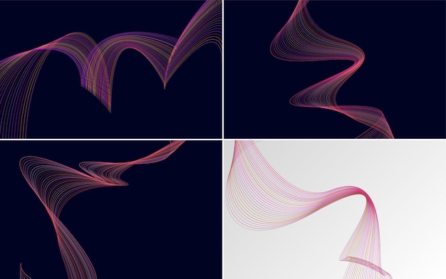 set of 4 geometric wave pattern background abstract waving line vector illustration
