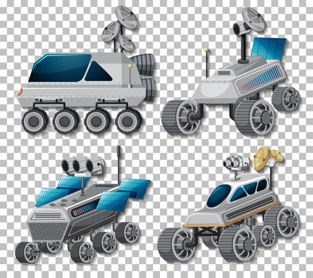 set of different satellites on transparent