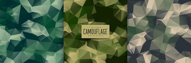 set of military camouflage pattern in low poly style background