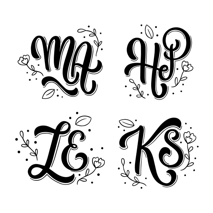 Ücretsiz Vektör siyah harfli monogram seti