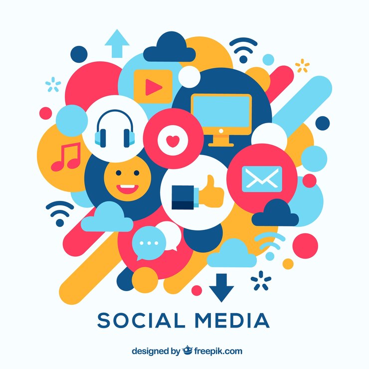 Ücretsiz Vektör social media background with flat design