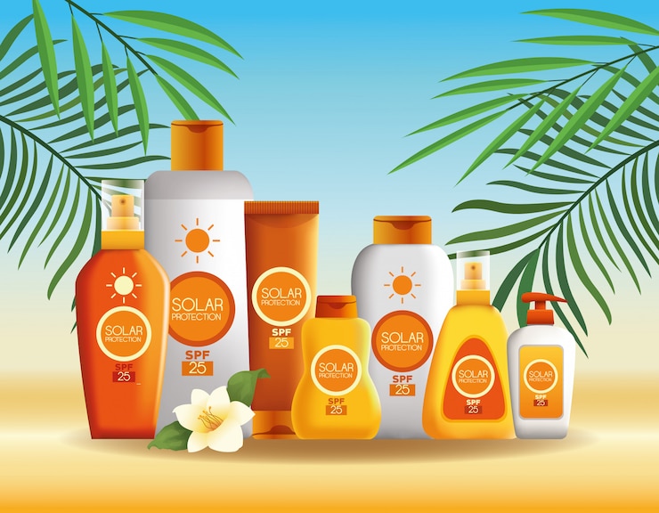 Ücretsiz Vektör solar protection bottles products for summer