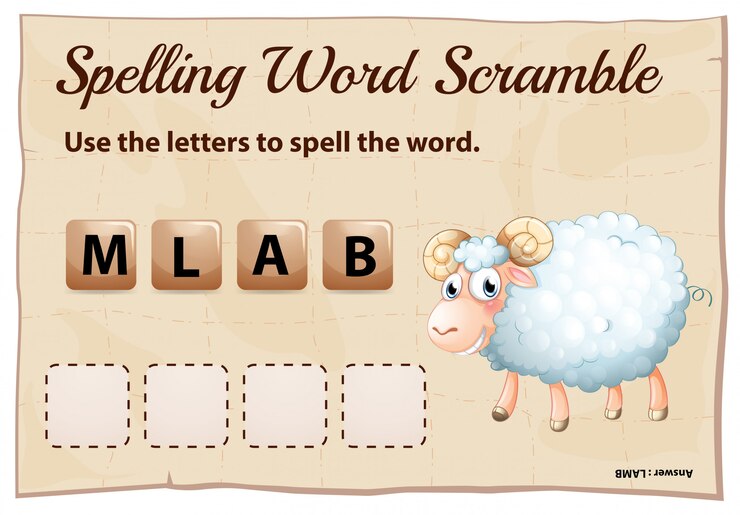 Ücretsiz Vektör spelling word scramble for word lamb