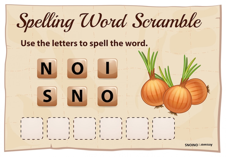 Ücretsiz Vektör spelling word scramble game with word onions
