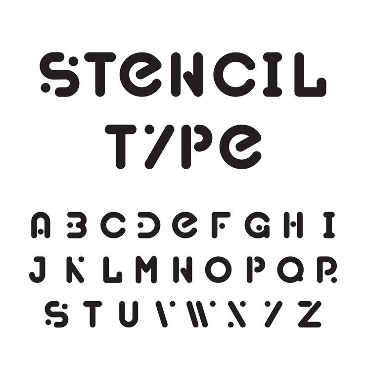 Ücretsiz Vektör stencil typeface, black modular round alphabet