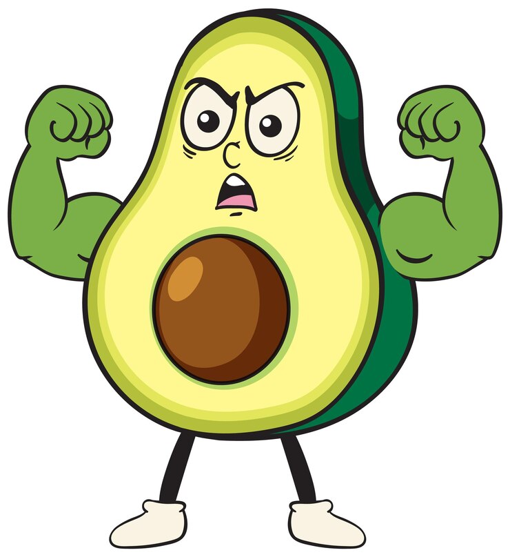 Ücretsiz Vektör strong avocado cartoon with muscular arms