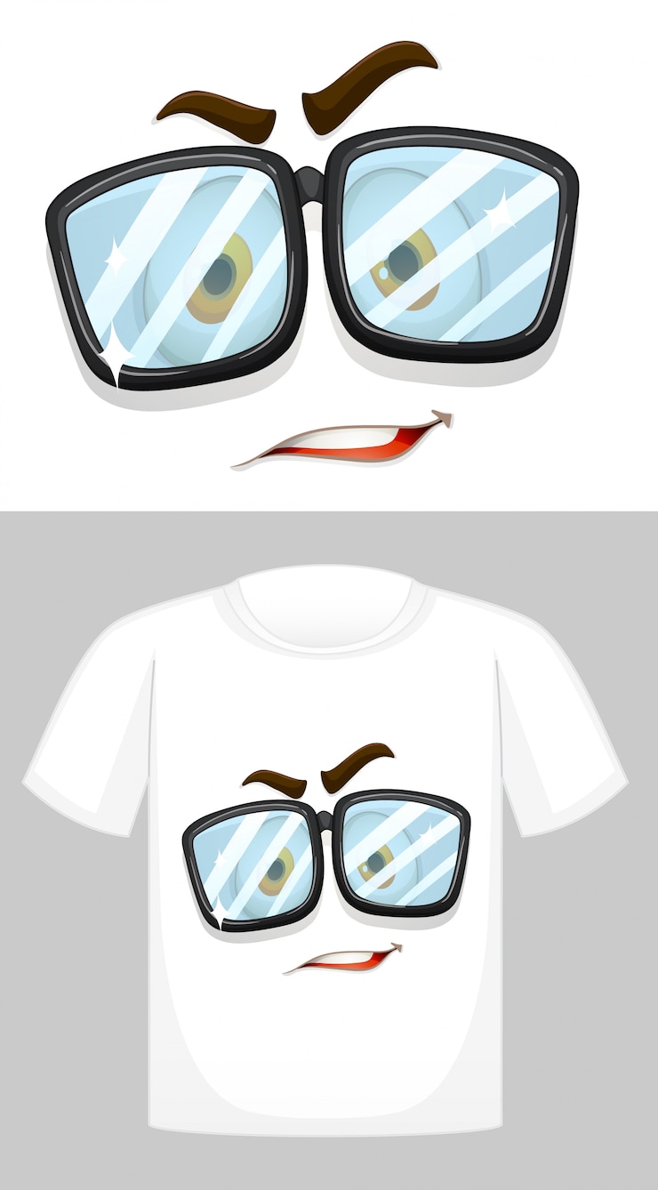 Ücretsiz Vektör t-shirt design with graphic of face wearing glasses