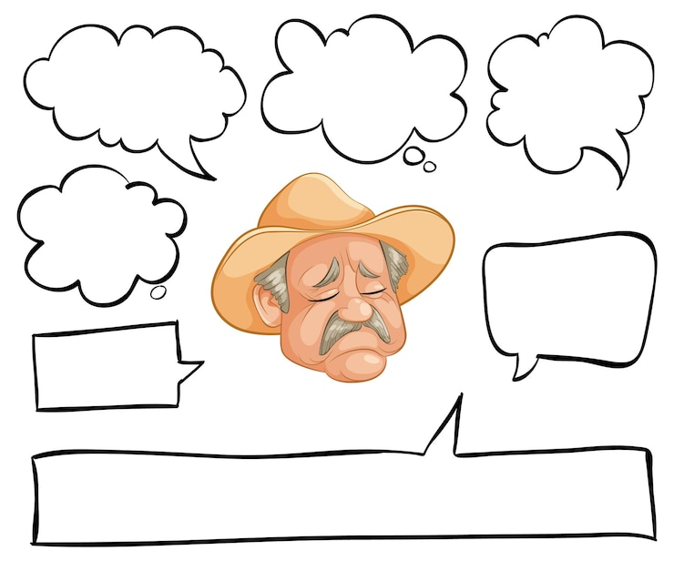 Ücretsiz Vektör thoughtful farmer with speech bubbles