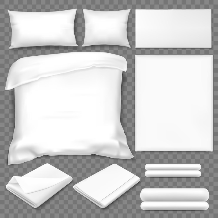 Ücretsiz Vektör top view of white linen or double sleeping set with pillows, sheets and pillowslip