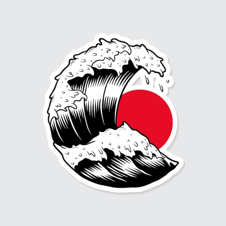 Ücretsiz Vektör traditional japanese wave sticker with white border vector
