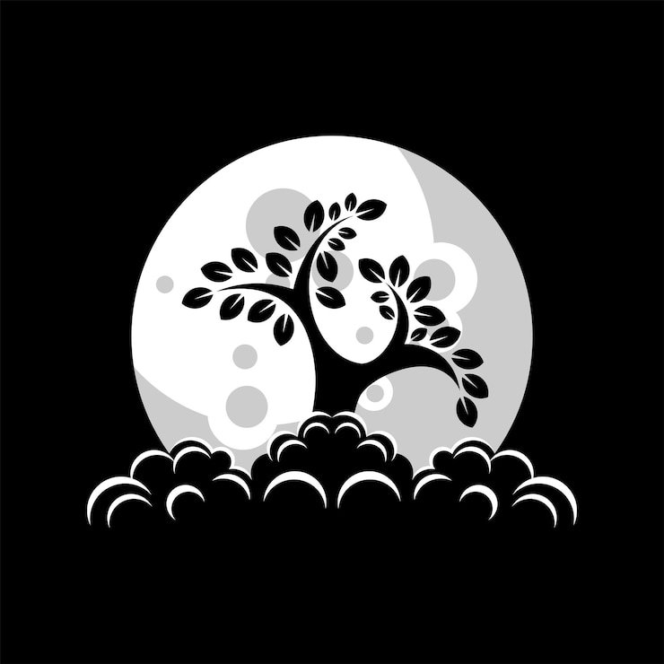 Ücretsiz Vektör tree and moon logo design