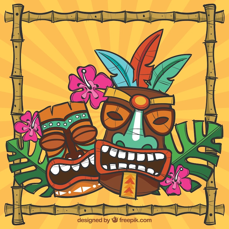 Ücretsiz Vektör tribal masks, frame and flowers with ethnic style
