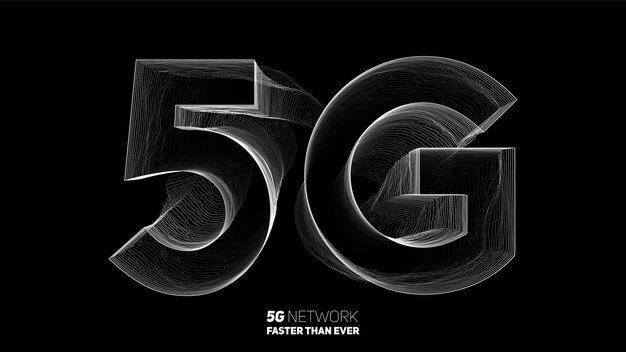 Vector abstract 5G new wireless internet connection background Global network high speed network Ultra thin lines fluid noise trail geometry Dynamic distorted text
