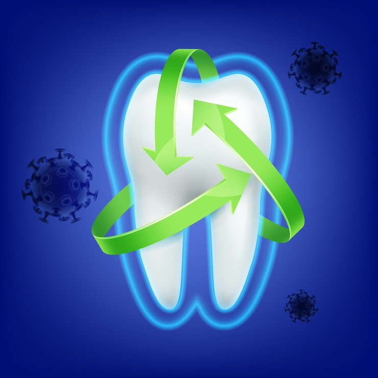 Ücretsiz Vektör vector green arrow protection around tooth against bacteria attect on blue background