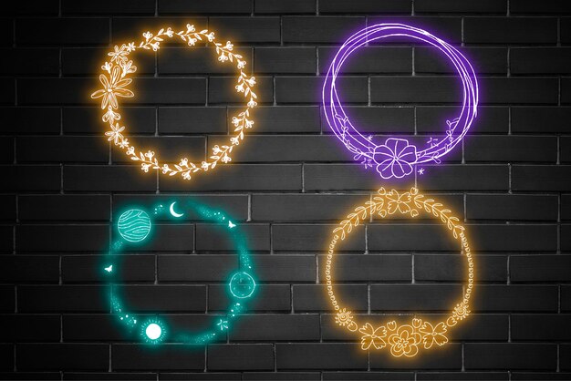 vector neon frame botanical space mixed
