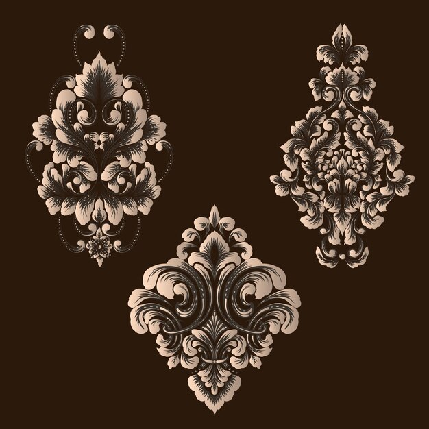 vector set of damask ornamental elements elegant floral abstract elements for design perfect for invitations cards etc